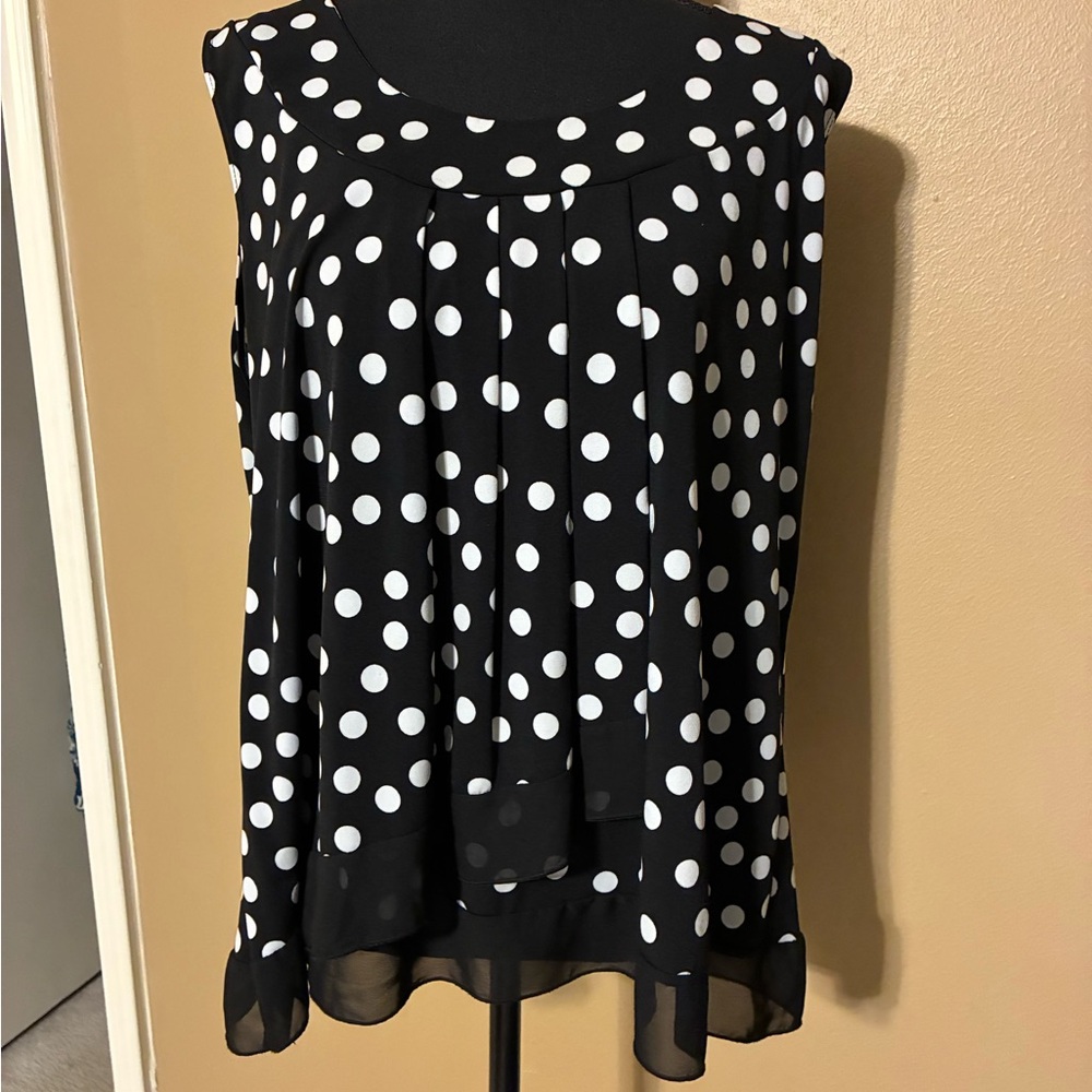 Dress Barn Black and White Sleeveless Polka Dot Top
